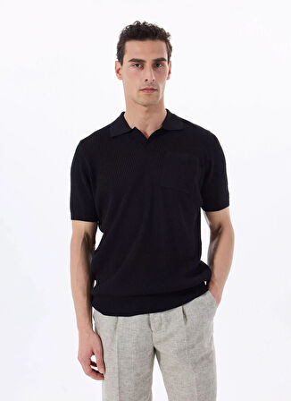 Fabrika Polo Yaka Basic Jakarlı Siyah Erkek Kazak F5SM-KZK 2052
