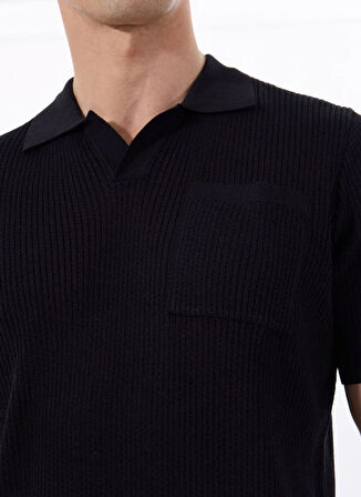 Fabrika Polo Yaka Basic Jakarlı Siyah Erkek Kazak F5SM-KZK 2052