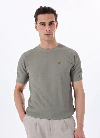 Haki Erkek Bisiklet Yaka Relaxed Fit Keten Karışımlı Kazak F5SM-KZK 2051