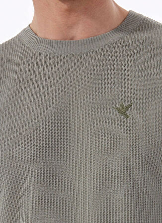 Haki Erkek Bisiklet Yaka Relaxed Fit Keten Karışımlı Kazak F5SM-KZK 2051