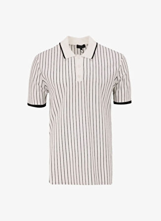 Fabrika Polo Yaka Basic Çizgili Beyaz Erkek Kazak F5SM-KZK 2074