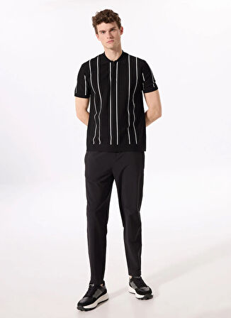 Siyah Erkek Polo Yaka Relaxed Çizgili Kazak F5SM-KZK 2072