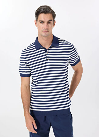 Fabrika Polo Yaka Basic Çizgili Lacivert Erkek Kazak F5SM-KZK 2939