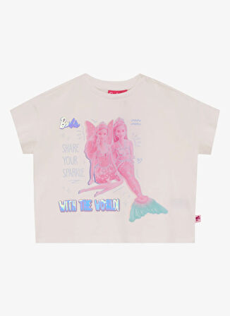 Barbie Baskılı Ekru Kız Çocuk T-Shirt BRB5SG-TST6543