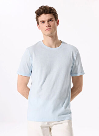 Fabrika Bisiklet Yaka Flamlı Açık Mavi Erkek T-Shirt F5SM-TST 2114