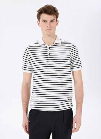 Fabrika Çizgili Kırık Beyaz Erkek Polo T-Shirt F5SM-TST 2125