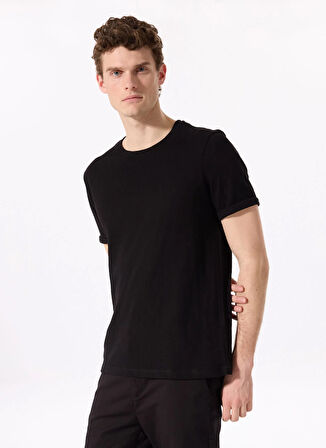 Fabrika Bisiklet Yaka Flamlı Siyah Erkek T-Shirt F5SM-TST 2114