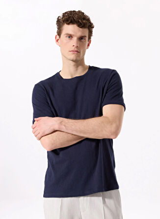 Fabrika Bisiklet Yaka Flamlı Lacivert Erkek T-Shirt F5SM-TST 2114