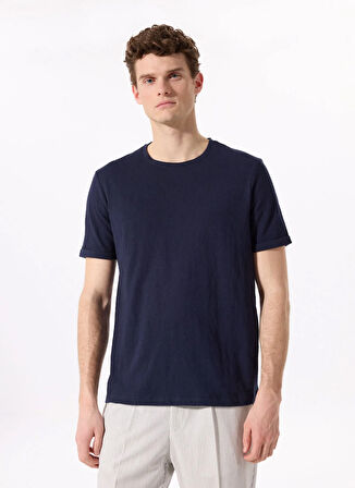 Fabrika Bisiklet Yaka Flamlı Lacivert Erkek T-Shirt F5SM-TST 2114