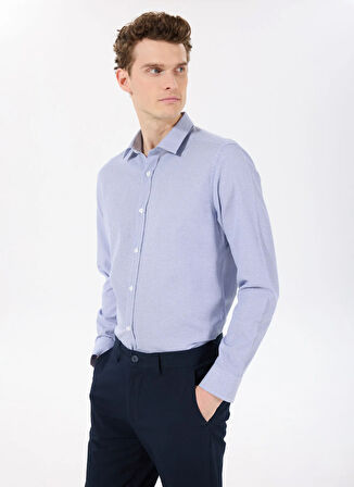 People By Fabrika Regular Fit Gömlek Yaka Jakarlı Lacivert Erkek Gömlek PBF5SM-GML 5209
