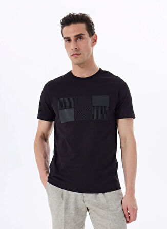 Fabrika Bisiklet Yaka Baskılı Siyah Erkek T-Shirt F5SM-TST 2076