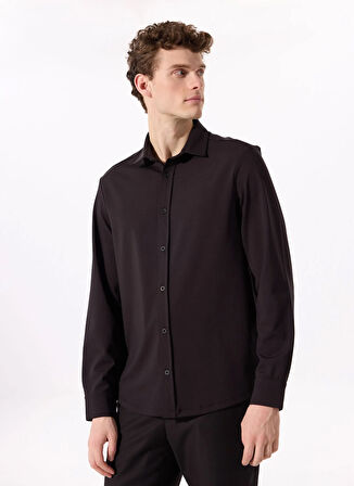 Fabrika Basic Gömlek Yaka Düz Siyah Erkek Gömlek F5SM-GML 2431