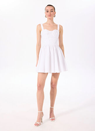 Beyaz Kadın Kalp Yaka Elbise F5SL-ELB0011