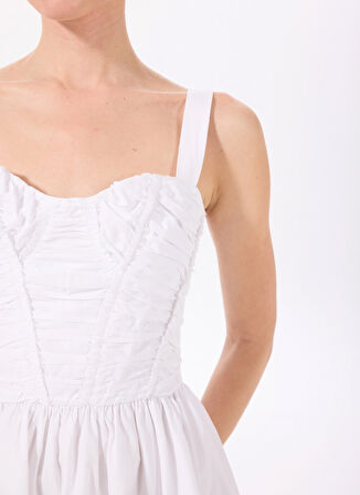 Beyaz Kadın Kalp Yaka Elbise F5SL-ELB0011