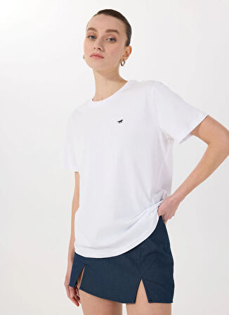 Mustang Bisiklet Yaka Baskılı Beyaz Kadın T-Shirt M5SL-TST1829