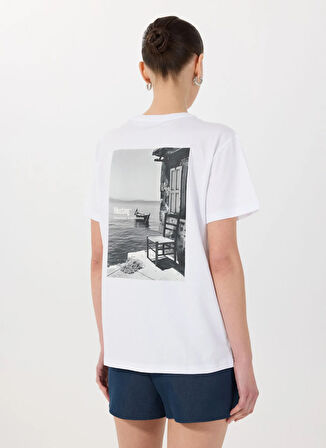 Mustang Bisiklet Yaka Baskılı Beyaz Kadın T-Shirt M5SL-TST1829