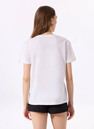 Mustang Bisiklet Yaka Baskılı Beyaz Kadın T-Shirt M5SL-TST1833