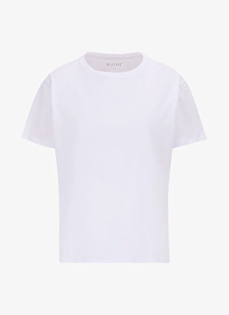 Mustang Bisiklet Yaka Düz Beyaz Kadın T-Shirt M5SL-TST1858