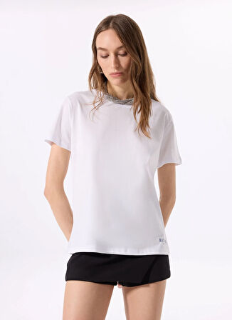 Mustang Bisiklet Yaka Baskılı Beyaz Kadın T-Shirt M5SL-TST1830