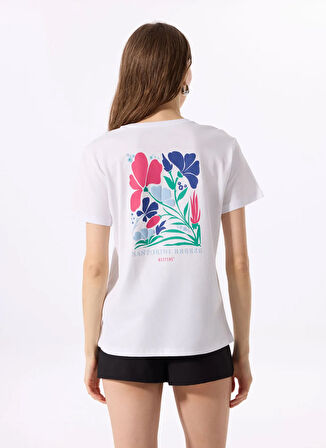 Mustang Bisiklet Yaka Baskılı Beyaz Kadın T-Shirt M5SL-TST1830