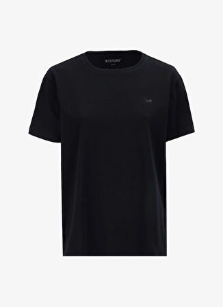 Mustang Bisiklet Yaka Düz Siyah Kadın T-Shirt M5SL-TST1858