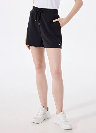 Siyah Kadın Yüksek Bel Nakışlı Şort M5SL-SRT1726