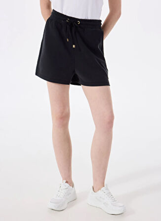 Siyah Kadın Yüksek Bel Nakışlı Şort M5SL-SRT1726