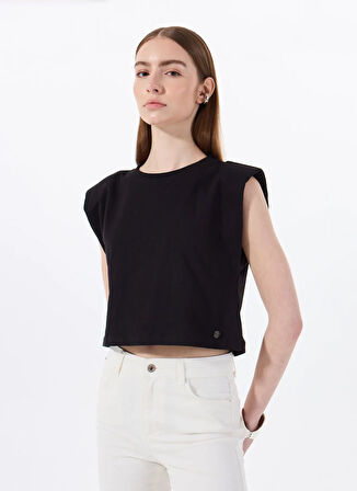 Mustang Bisiklet Yaka Düz Siyah Kadın T-Shirt M5SL-TST1170