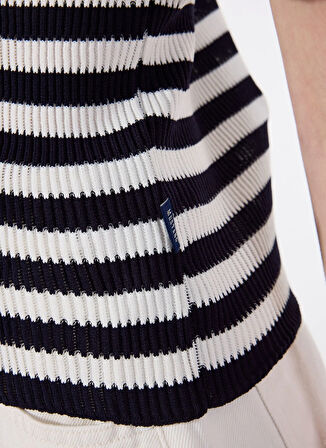 Mustang Düğmeli Bisiklet Yaka Normal Çizgili Lacivert - Beyaz Kazak Kadın M5SL-KZK1910