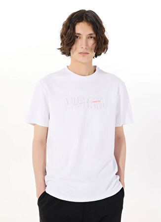 Mustang Bisiklet Yaka Baskılı Beyaz Erkek T-Shirt M5SM-TST1290