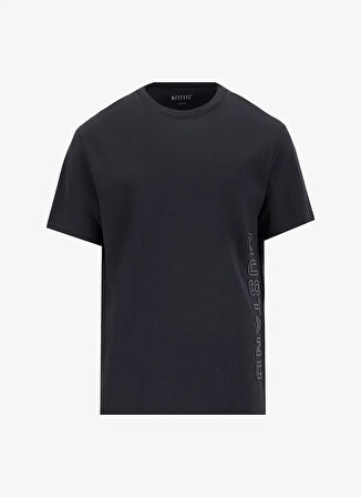 Mustang Bisiklet Yaka Baskılı Siyah Erkek T-Shirt M5SM-TST1300