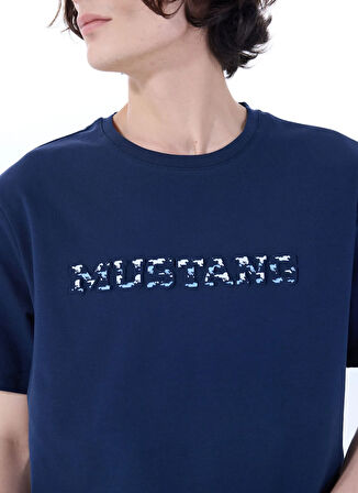 Mustang Bisiklet Yaka Baskılı Lacivert Erkek T-Shirt M5SM-TST1278