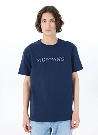 Mustang Bisiklet Yaka Baskılı Lacivert Erkek T-Shirt M5SM-TST1278