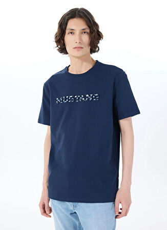 Mustang Bisiklet Yaka Baskılı Lacivert Erkek T-Shirt M5SM-TST1278
