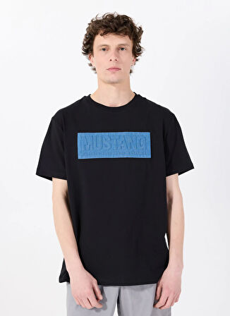 Mustang Bisiklet Yaka Baskılı Siyah Erkek T-Shirt M5SM-TST1303