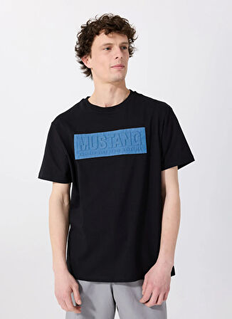 Mustang Bisiklet Yaka Baskılı Siyah Erkek T-Shirt M5SM-TST1303