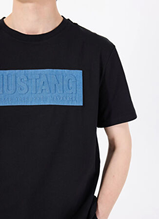 Mustang Bisiklet Yaka Baskılı Siyah Erkek T-Shirt M5SM-TST1303