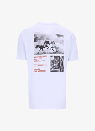 Mustang Bisiklet Yaka Baskılı Beyaz Erkek T-Shirt M5SM-TST1295