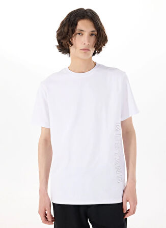 Mustang Bisiklet Yaka Baskılı Beyaz Erkek T-Shirt M5SM-TST1300