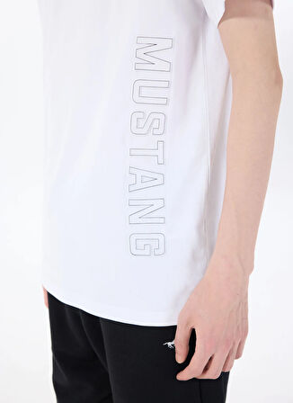 Mustang Bisiklet Yaka Baskılı Beyaz Erkek T-Shirt M5SM-TST1300