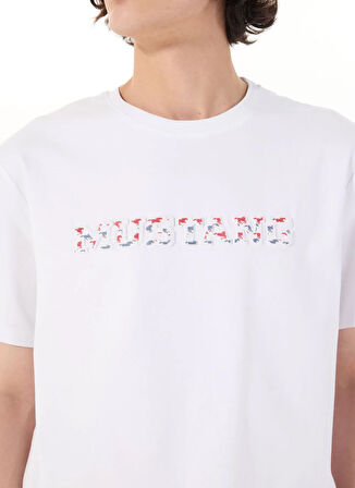 Mustang Bisiklet Yaka Baskılı Beyaz Erkek T-Shirt M5SM-TST1278