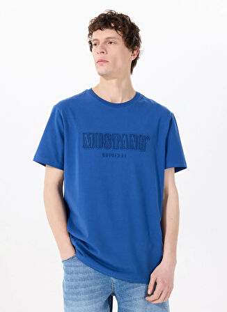 Mustang Bisiklet Yaka Baskılı İndigo Erkek T-Shirt M5SM-TST1288