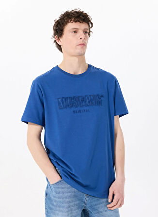 Mustang Bisiklet Yaka Baskılı İndigo Erkek T-Shirt M5SM-TST1288