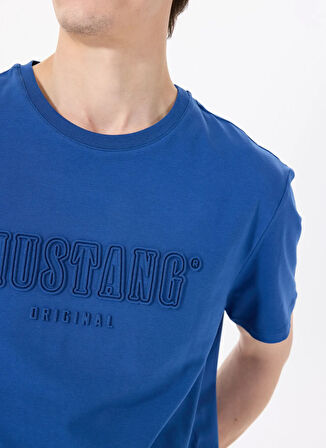 Mustang Bisiklet Yaka Baskılı İndigo Erkek T-Shirt M5SM-TST1288