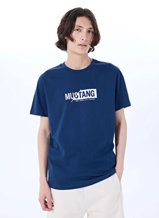 Mustang Bisiklet Yaka Baskılı Lacivert Erkek T-Shirt M5SM-TST1304