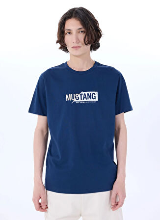 Mustang Bisiklet Yaka Baskılı Lacivert Erkek T-Shirt M5SM-TST1304