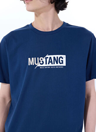 Mustang Bisiklet Yaka Baskılı Lacivert Erkek T-Shirt M5SM-TST1304