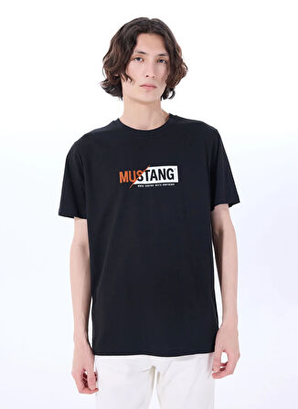 Mustang Bisiklet Yaka Baskılı Siyah Erkek T-Shirt M5SM-TST1304