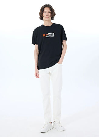 Mustang Bisiklet Yaka Baskılı Siyah Erkek T-Shirt M5SM-TST1304