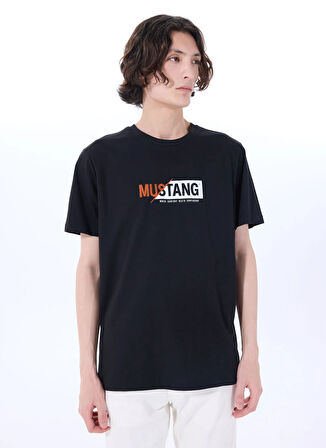 Mustang Bisiklet Yaka Baskılı Siyah Erkek T-Shirt M5SM-TST1304